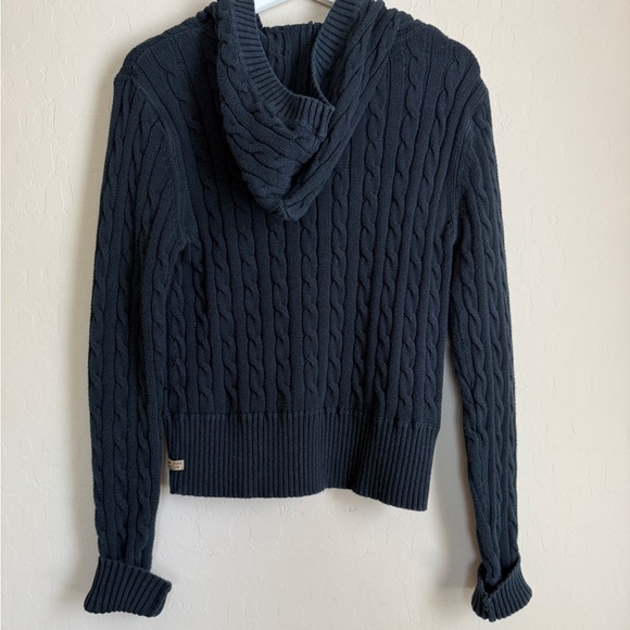 Ralph Lauren Navy Blue Cableknit Hooded Button Henley Hoodie Sweater Large y2k - Picture 9 of 10